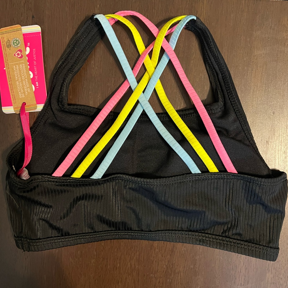 NWT Justice Girls Black 2 Piece Lace Up Swimsuit w/ Colorful Straps! M (10). - Picture 3 of 10